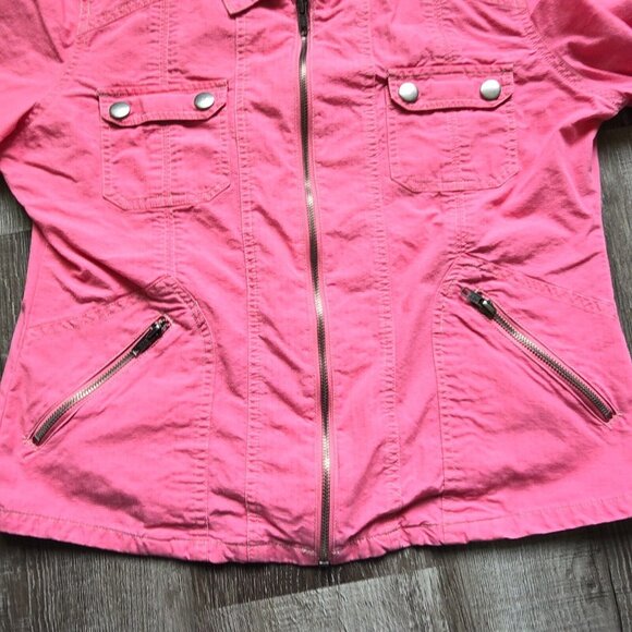 Maurices Utility Jacket Pink Womens Size Large Zip Up Pockets Sleeves Snaps - Picture 8 of 13